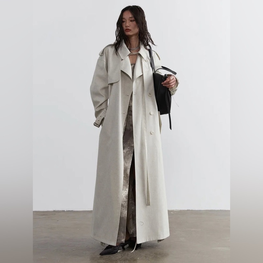 Stylish Cream / Gray Trench Coat From Marigold Shadows